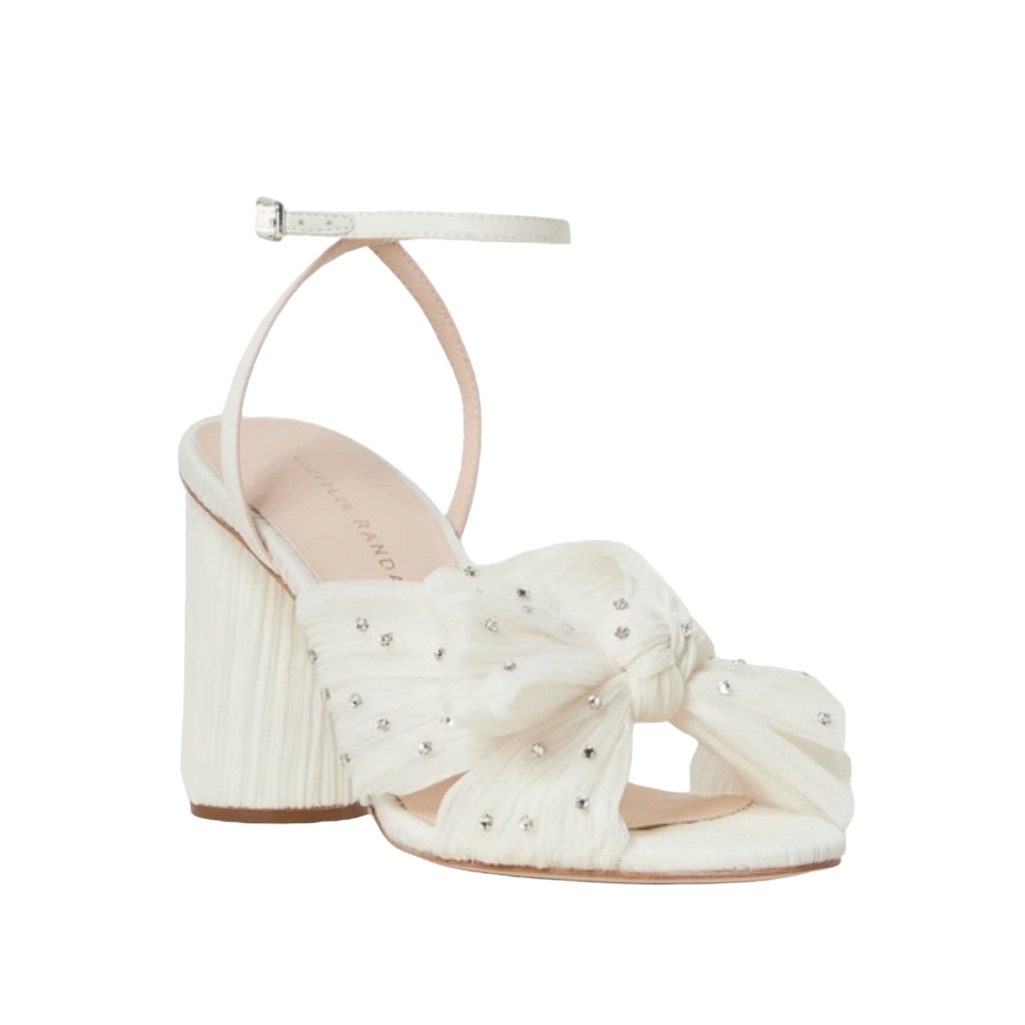 Loeffler Randall Camellia Pearl Rhinestone Bow Pleated Heel Women’s Size 8